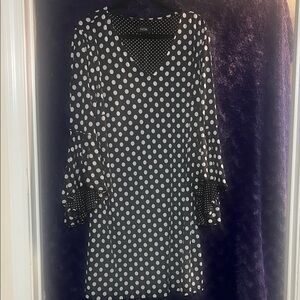 MSK Black and White Polka Dot Long Sleeve Dress